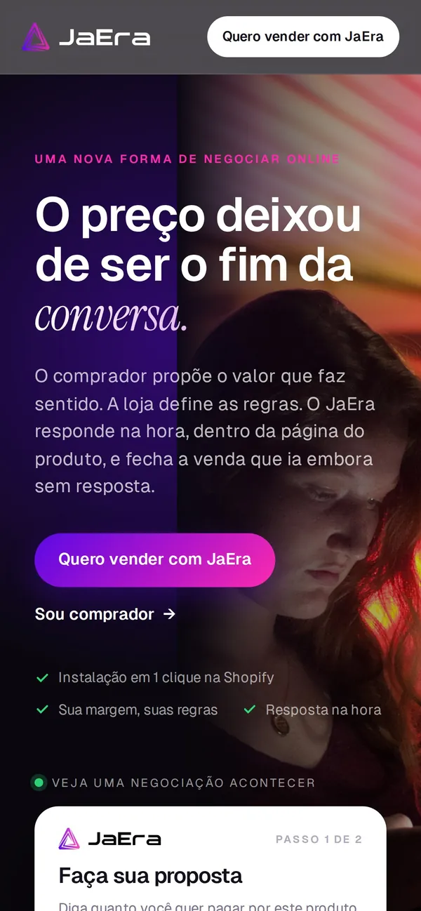Home da JaEra no celular, primeira tela